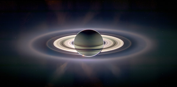 Enhanced image of Saturn eclipsing the Sun taken in 2006 by the robotic Cassini spacecraft. Courtesy NASA/JPL.