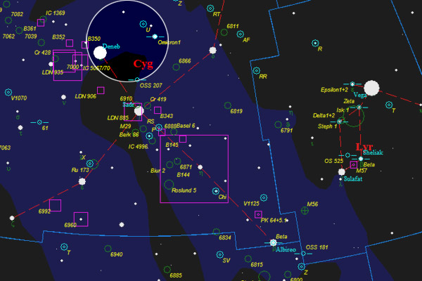 Annotated finder chart for Omnicron Cygni. Original chart from the TUBA Atlas.